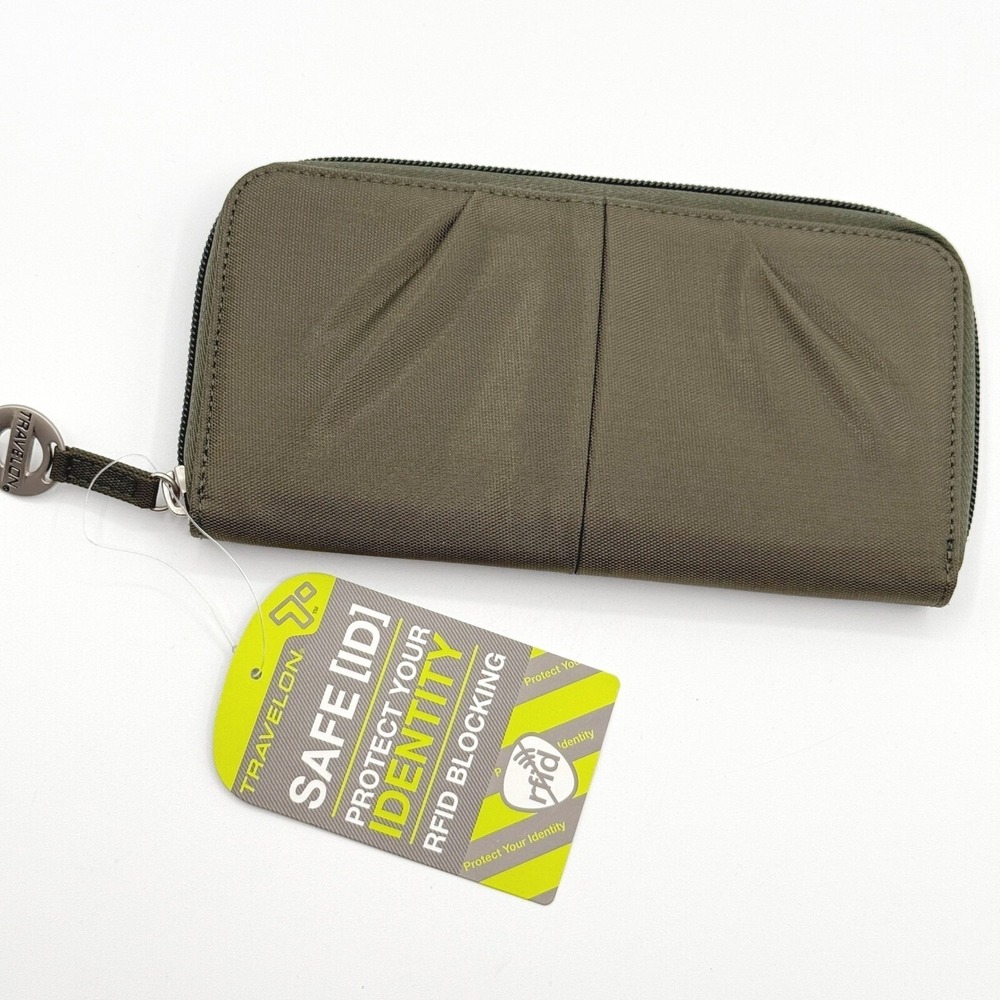Travelon RFID Blocking Continental Travel Wallet Zip Around Safe ID Olive Green